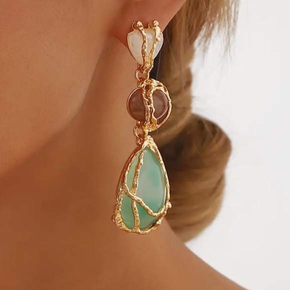 Boho Jewlery  Teardrop Texture Bohemian  Earrings, - Picture 5 of 5